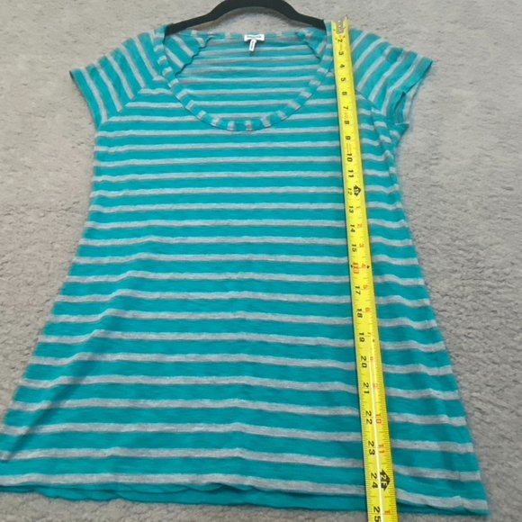 Splendid Soft Semi-Sheer Short Sleeve T-Shirt Striped Aqua/Gray Small - Picture 6 of 8